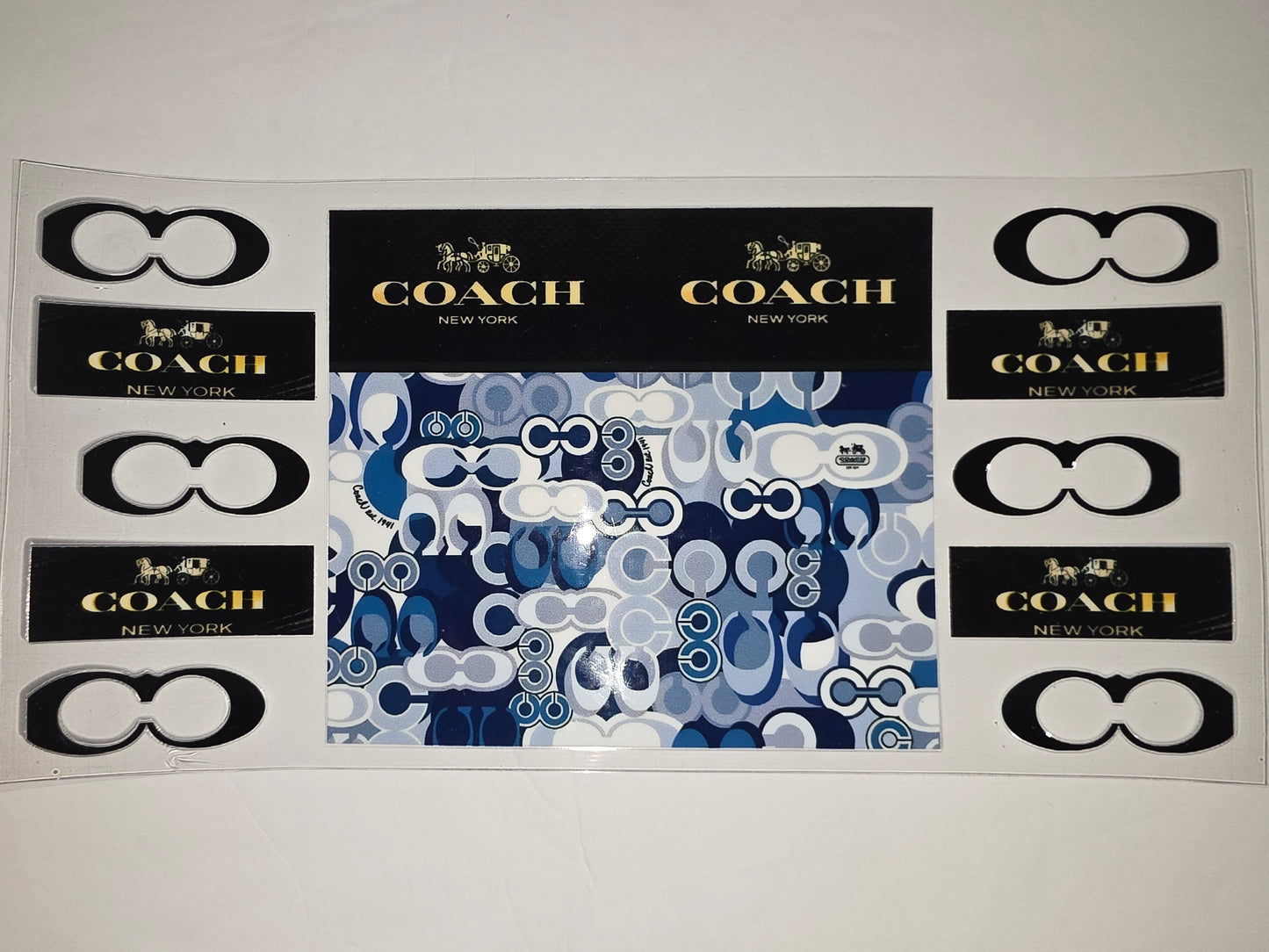 Coach Logo & Pattern Tumbler Wraps - Blue & White Monogram Design