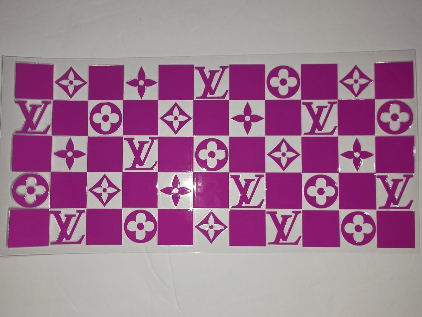 Hot Pink & White Checkerboard LV Flower Tumbler Wrap | Designer Inspired Cup Decal
