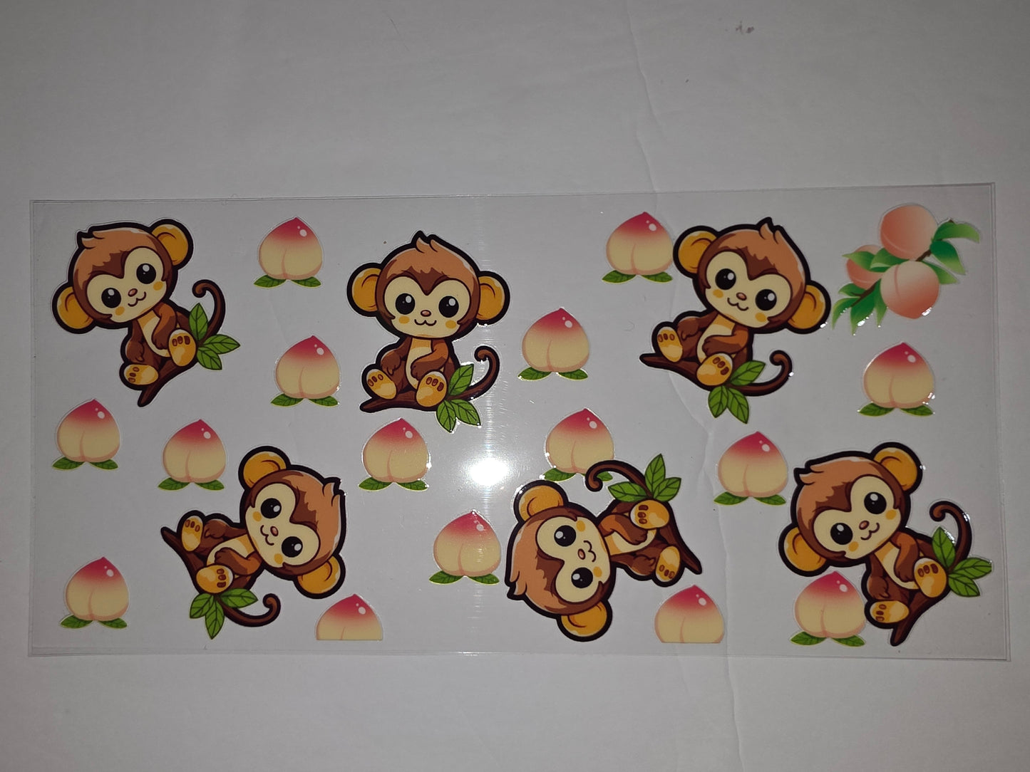 Cute Monkey & Peach Tumbler Wrap Design - Kawaii Style Drinkware Decal