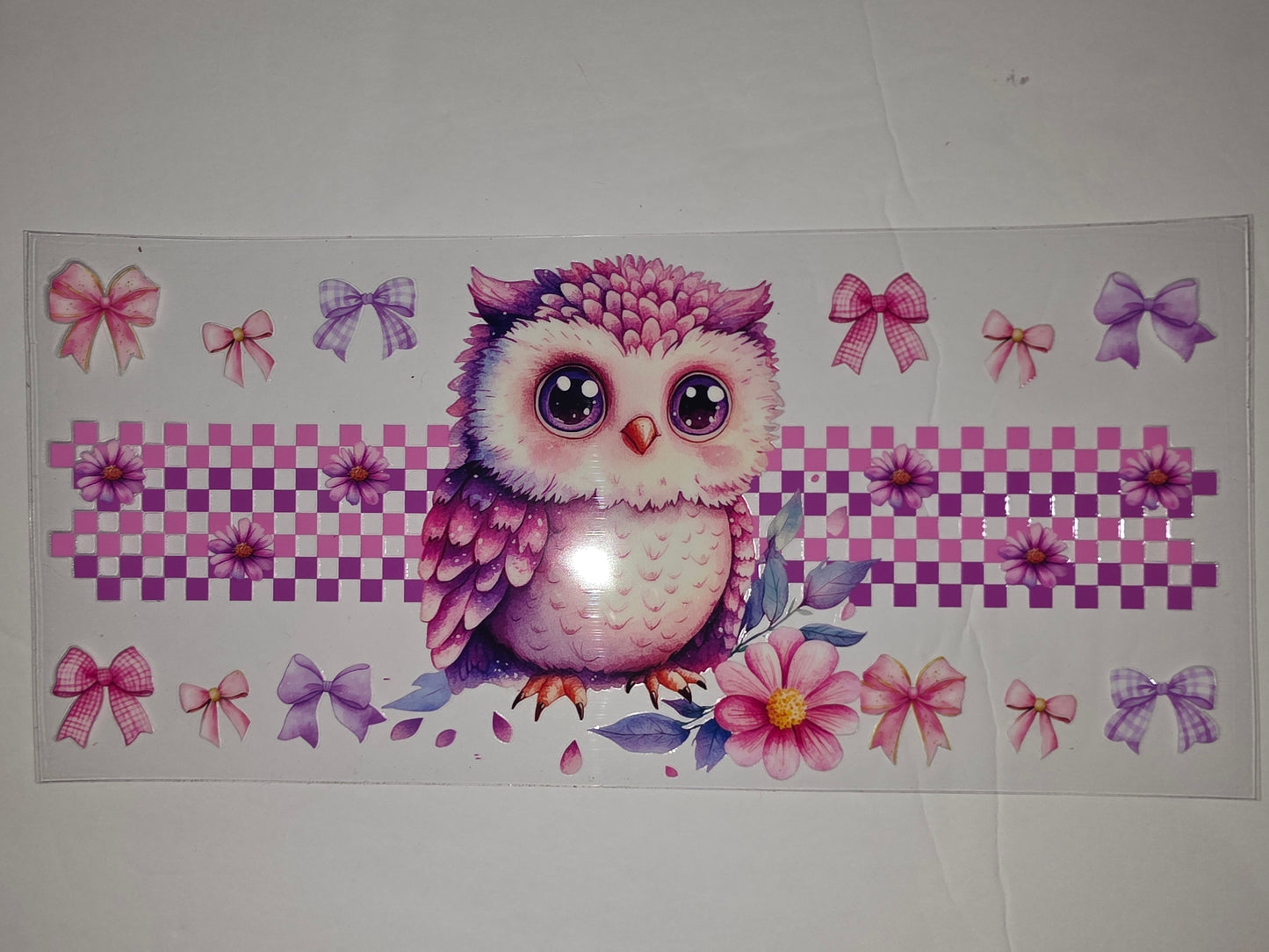 Cute Pink & Purple Owl Tumbler Wrap with Bows and Flowers - Sublimation Design