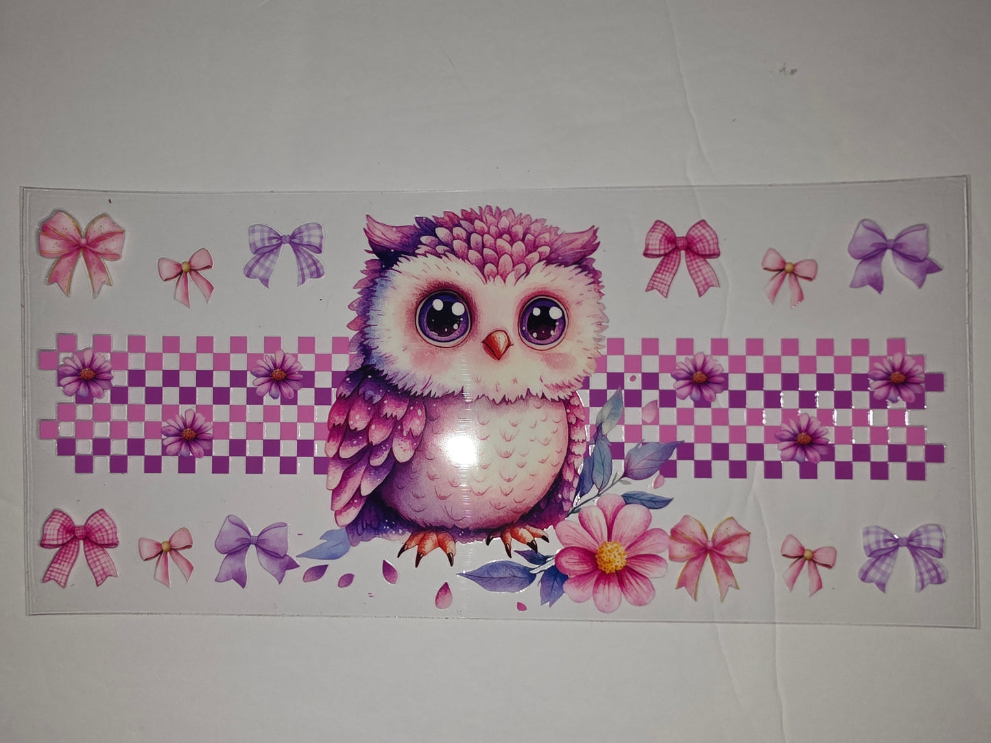 Cute Pink & Purple Owl Tumbler Wrap with Bows & Flowers - Sublimation Design