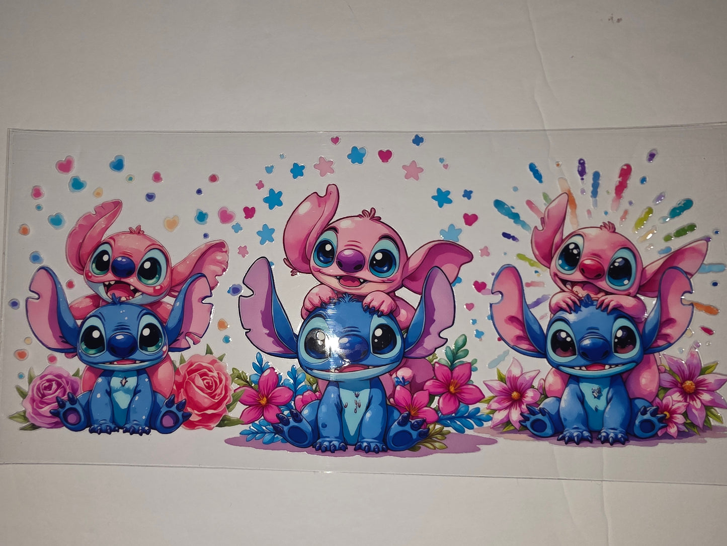 Cute Stitch & Angel Tumbler Wrap - Pink & Blue Floral Design