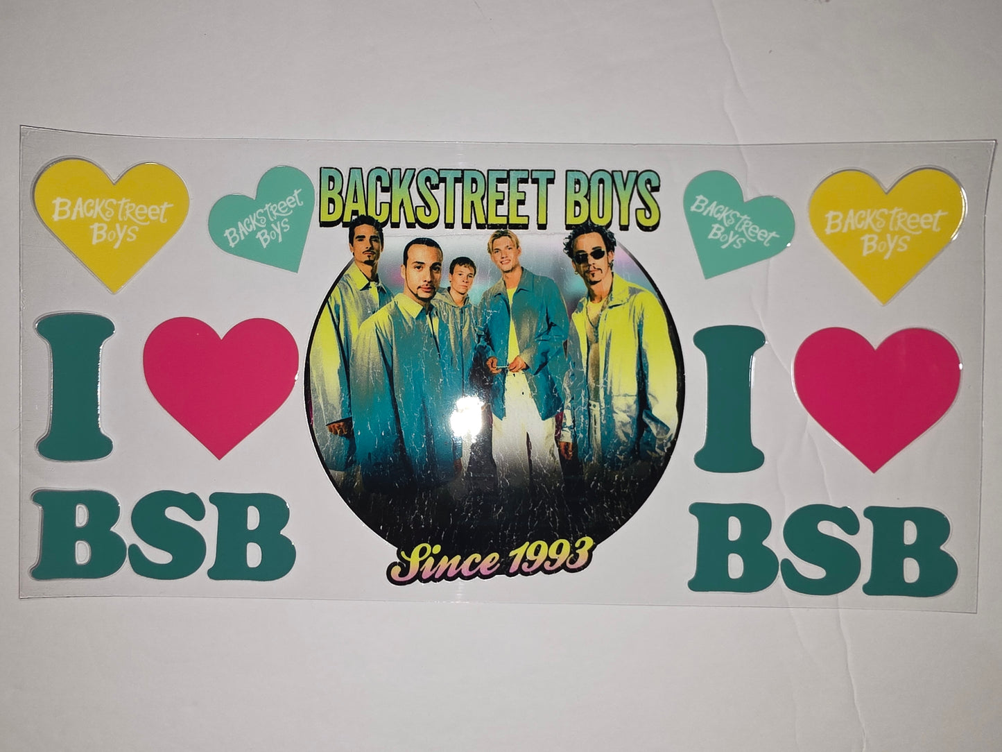 Backstreet Boys "I ❤️ BSB" Tumbler Wrap | 90s Boy Band Fan Gift | Teal, Yellow, Pink