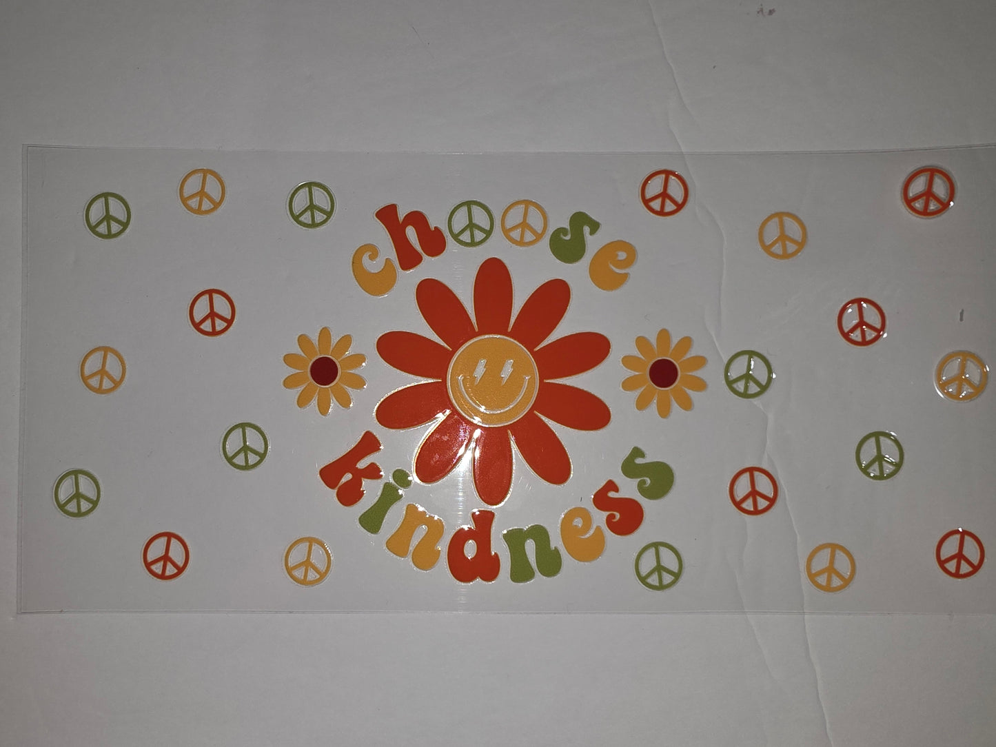 Retro "Choose Kindness" Flower & Peace Sign Tumbler Wrap | Groovy 70s Style Drinkware Decal
