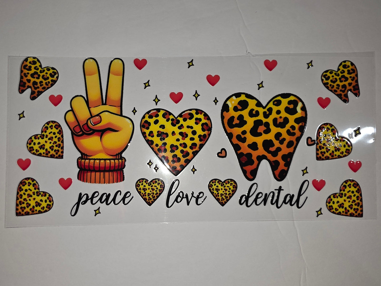 Leopard Print Peace Love Dental Tumbler Wrap | Dentist & Hygienist Gift | Cheetah Heart Tooth Design