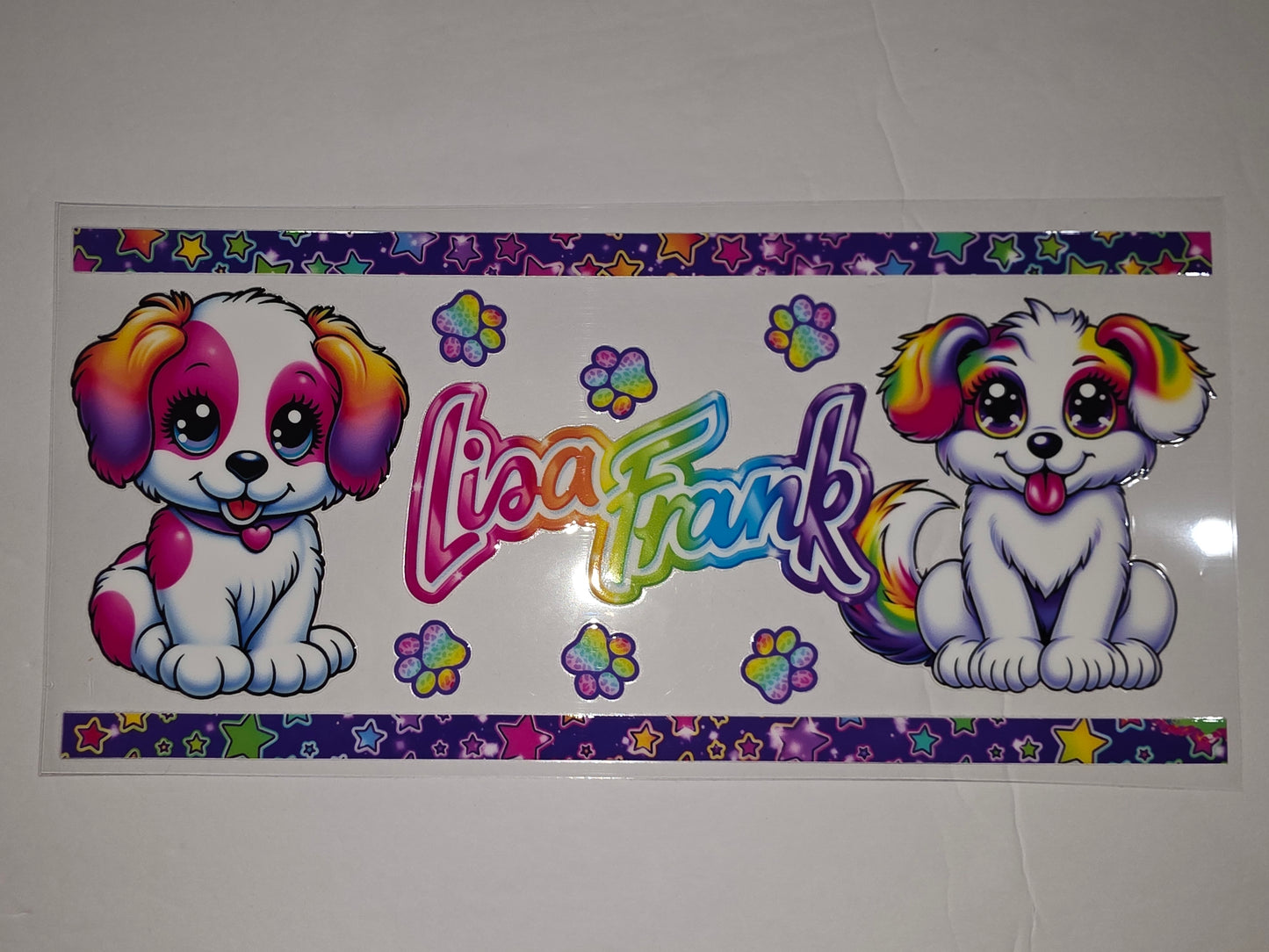 Lisa Frank Inspired Rainbow Puppy Tumbler Wrap | Cute Dog Paw Stars Design