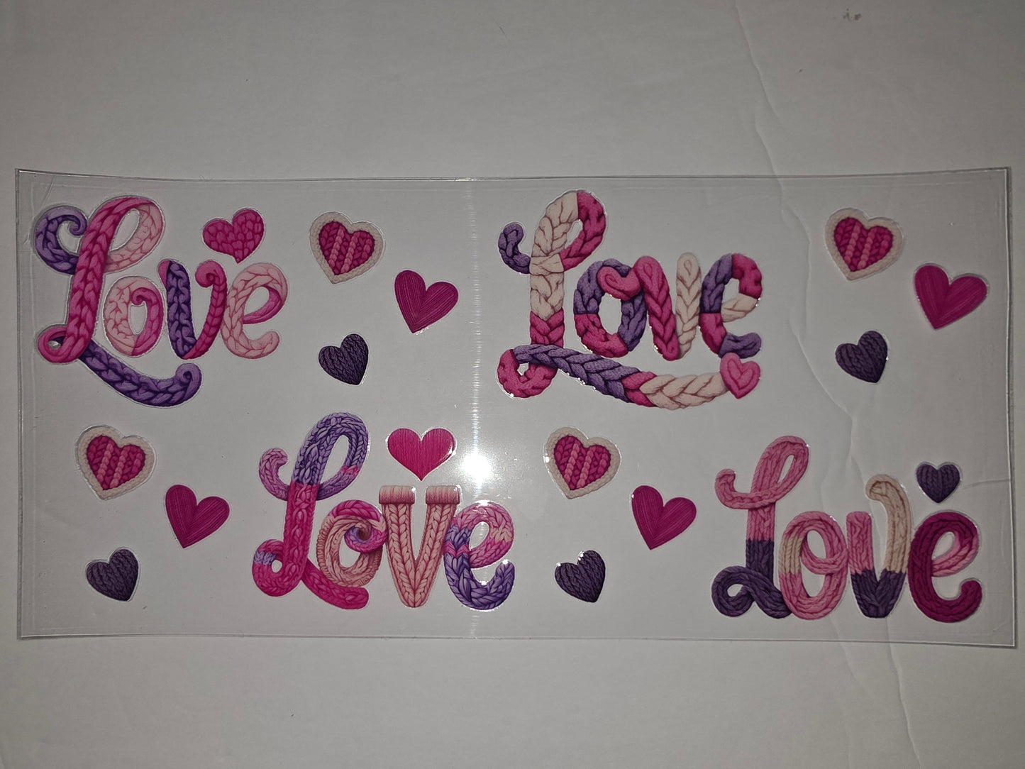 Knitted Love Heart Tumbler Wrap - Pink, Purple, Cream - Valentine's Day Drinkware Design