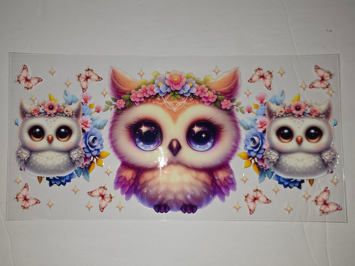 Whimsical Owl & Butterfly Tumbler Wrap - Pink, Purple, Blue Floral Design