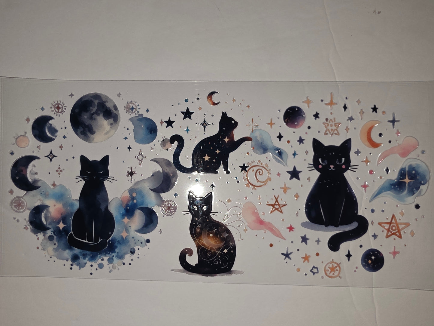 Celestial Black Cat Tumbler Wrap - Moon, Stars, Galaxy Design - Sublimation Cup Art