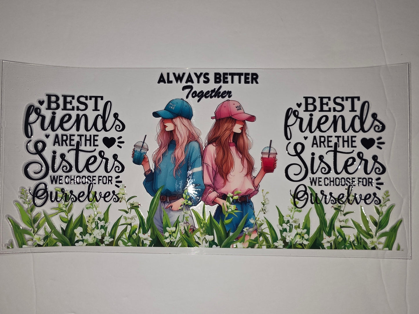 Best Friends Sisters Tumbler Wrap - Pink & Blue Anime Girls, Floral Design