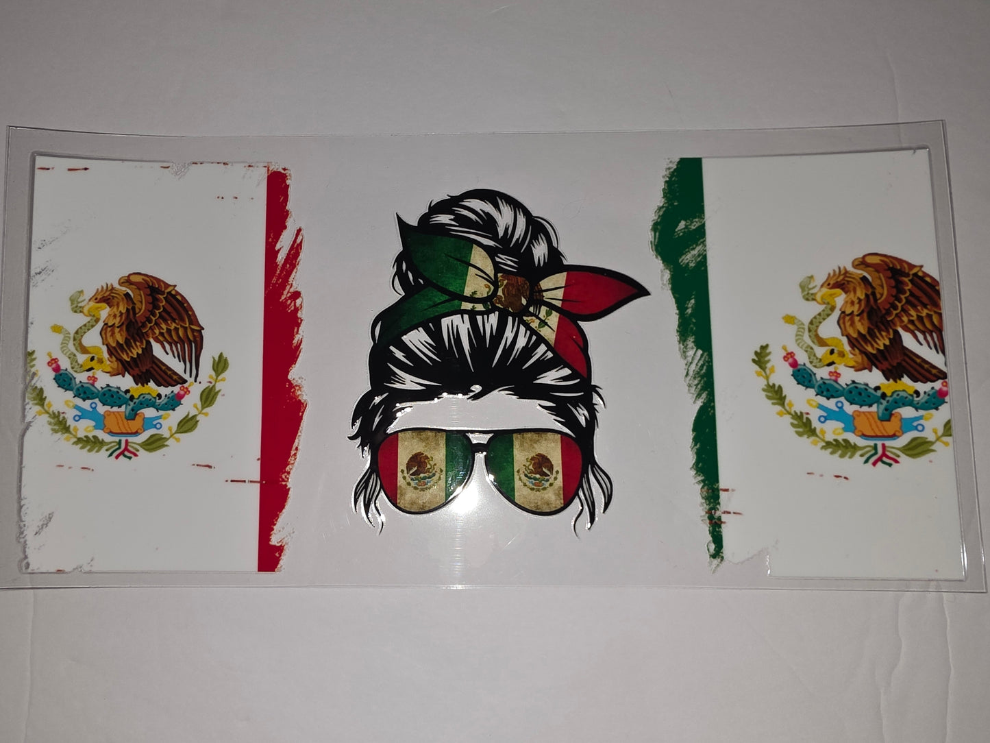 Mexican Flag Messy Bun Girl Tumbler Wrap | Patriotic Eagle & Sunglasses Design