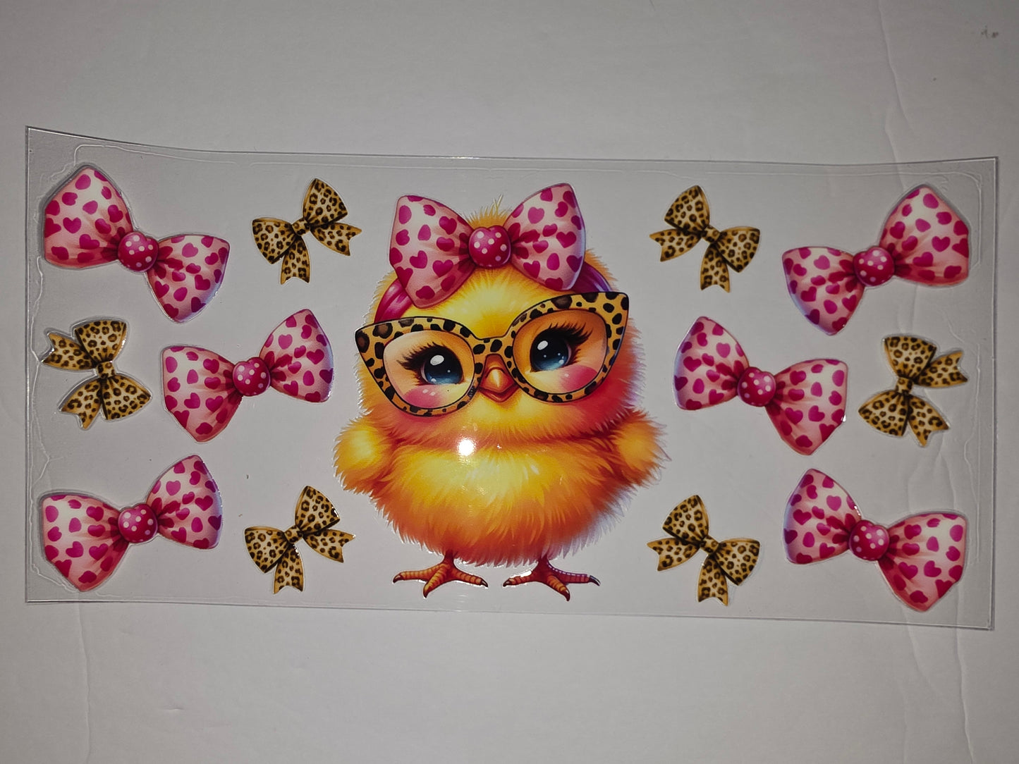 Cute Chick with Glasses & Bows Tumbler Wrap - Pink Hearts & Leopard Print