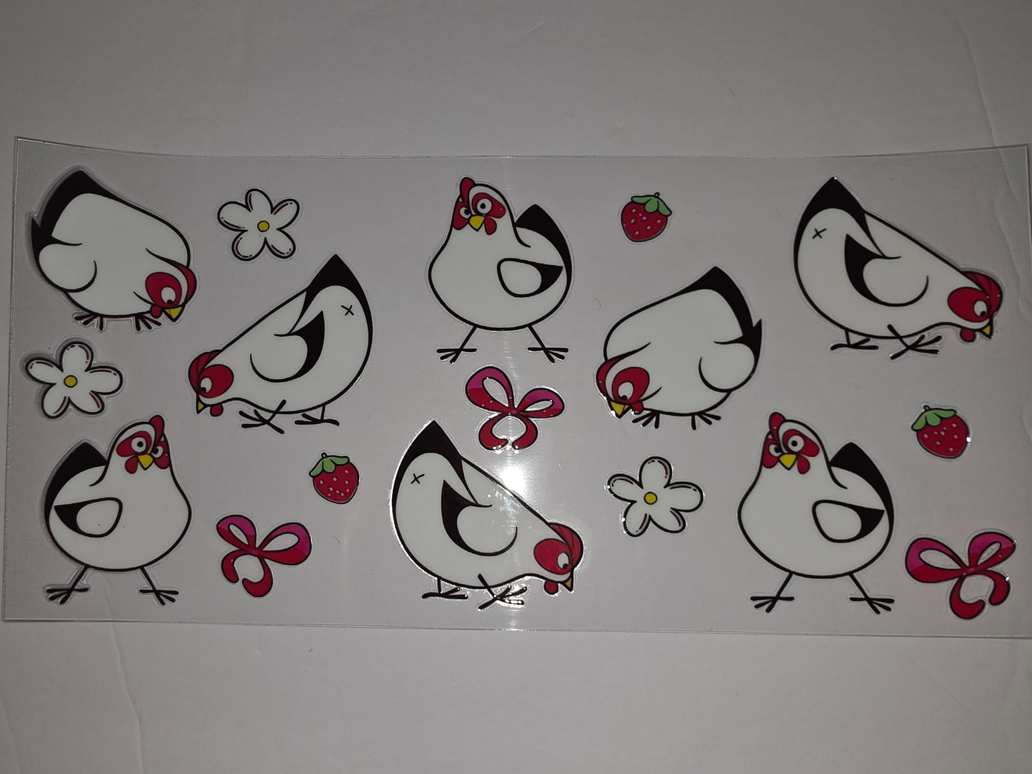 Cute Chicken Tumbler Wrap Design - Farmhouse Style with Strawberries & Flowers