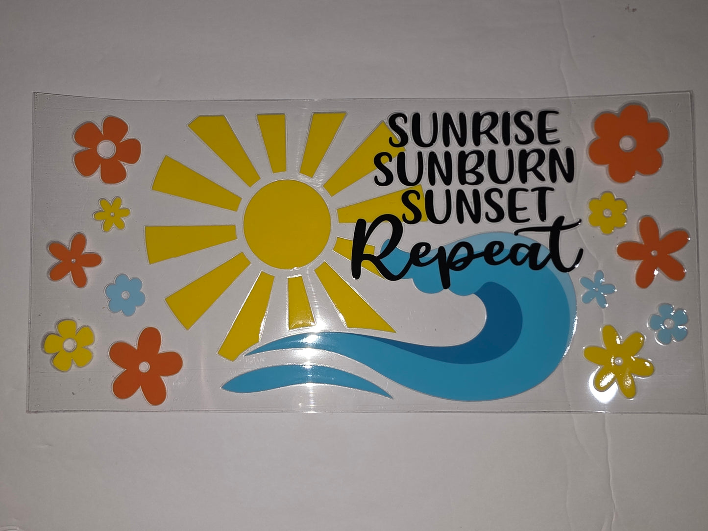 Retro Sunrise Sunburn Sunset Repeat Tumbler Wrap | Beach Vibes Flower & Wave Design