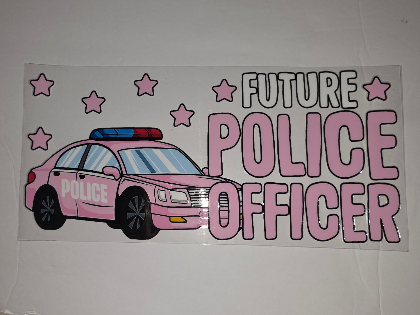 Pink Future Police Officer Tumbler Wrap with Stars - Cute Law Enforcement Design