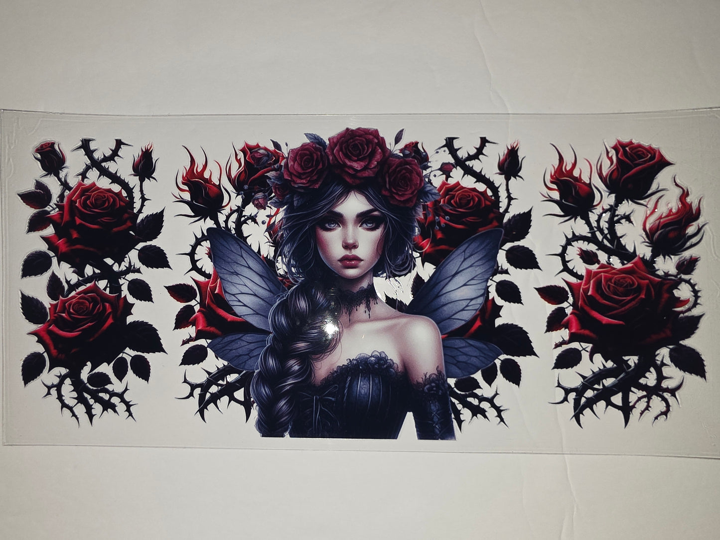 Gothic Fairy Red Rose Thorn Tumbler Wrap - Dark Fantasy Drinkware Design