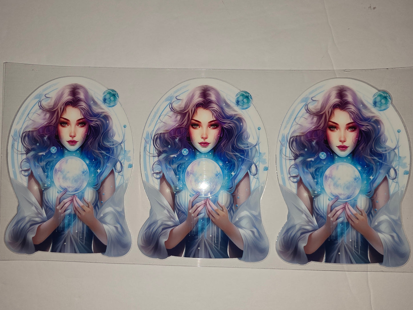 Mystical Moon Goddess Tumbler Wrap - Celestial Woman, Purple & Blue Swirls, Cosmic Design