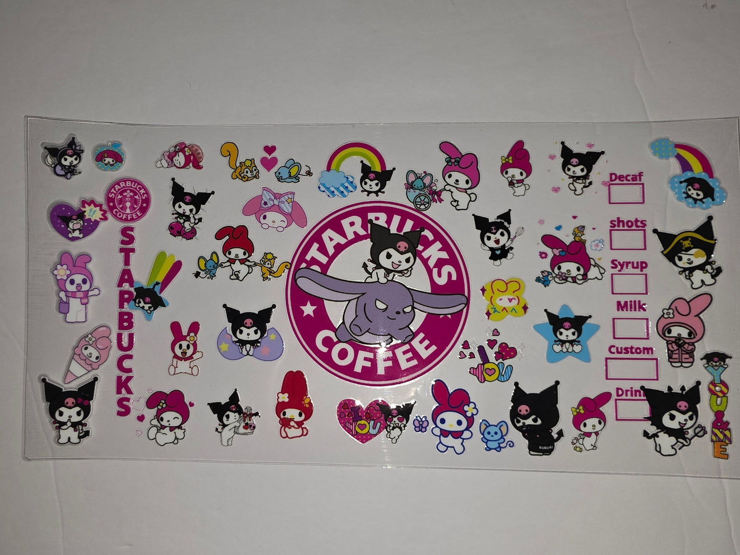 Kawaii Kuromi & My Melody Starbucks Inspired Tumbler Wrap | Cute Anime Drinkware Decals