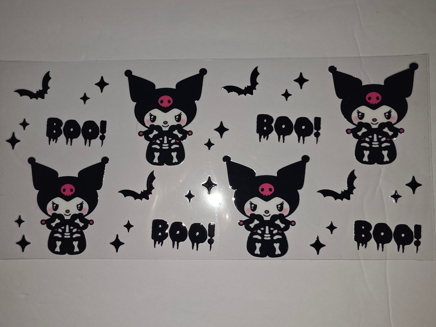 Cute Skeleton Kuromi Halloween Tumbler Wrap - Black, Pink, Spooky Boo Bats Stars