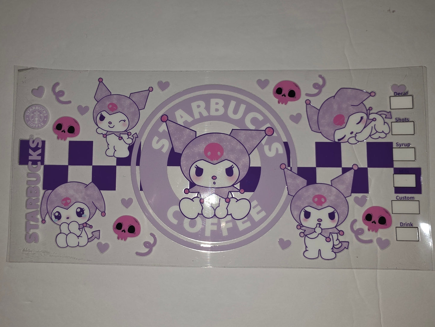 Kawaii Kuromi Starbucks Inspired Tumbler Wrap - Purple & Pink Cute Drink Design