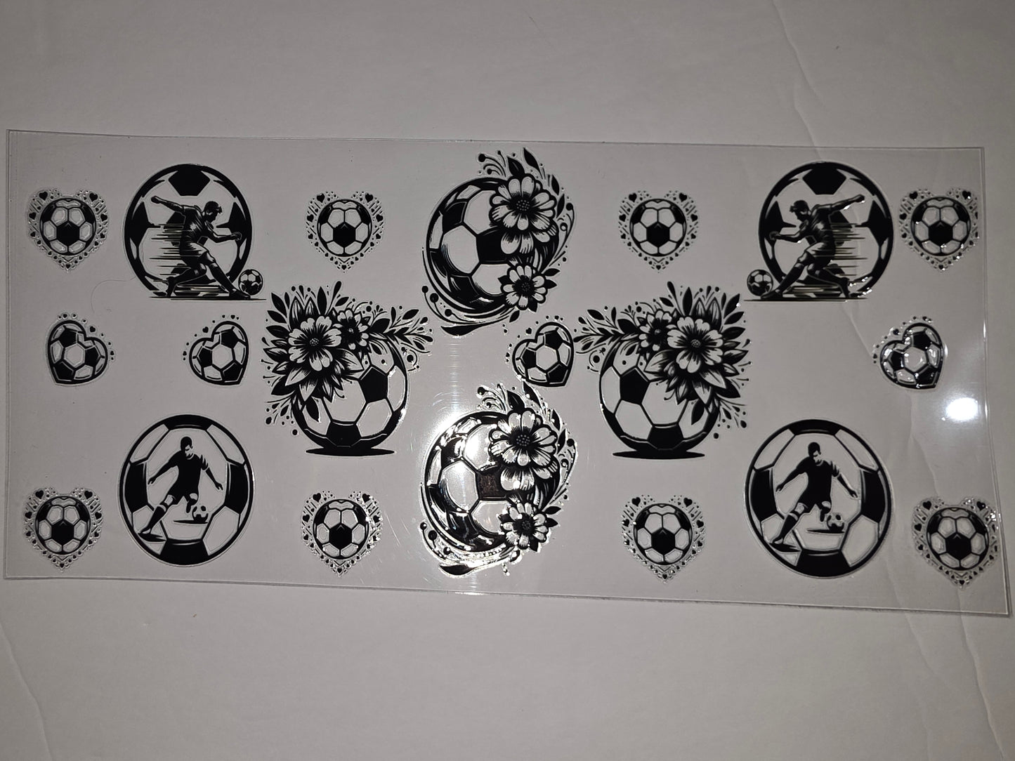 Black & White Soccer Player & Floral Tumbler Wraps - Sports Drinkware Designs