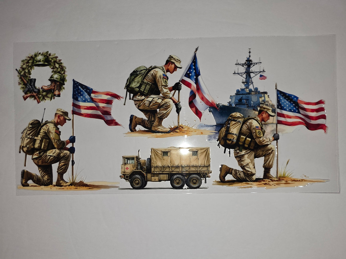Patriotic Military Soldier Tumbler Wrap - American Flag, Navy Ship, Truck
