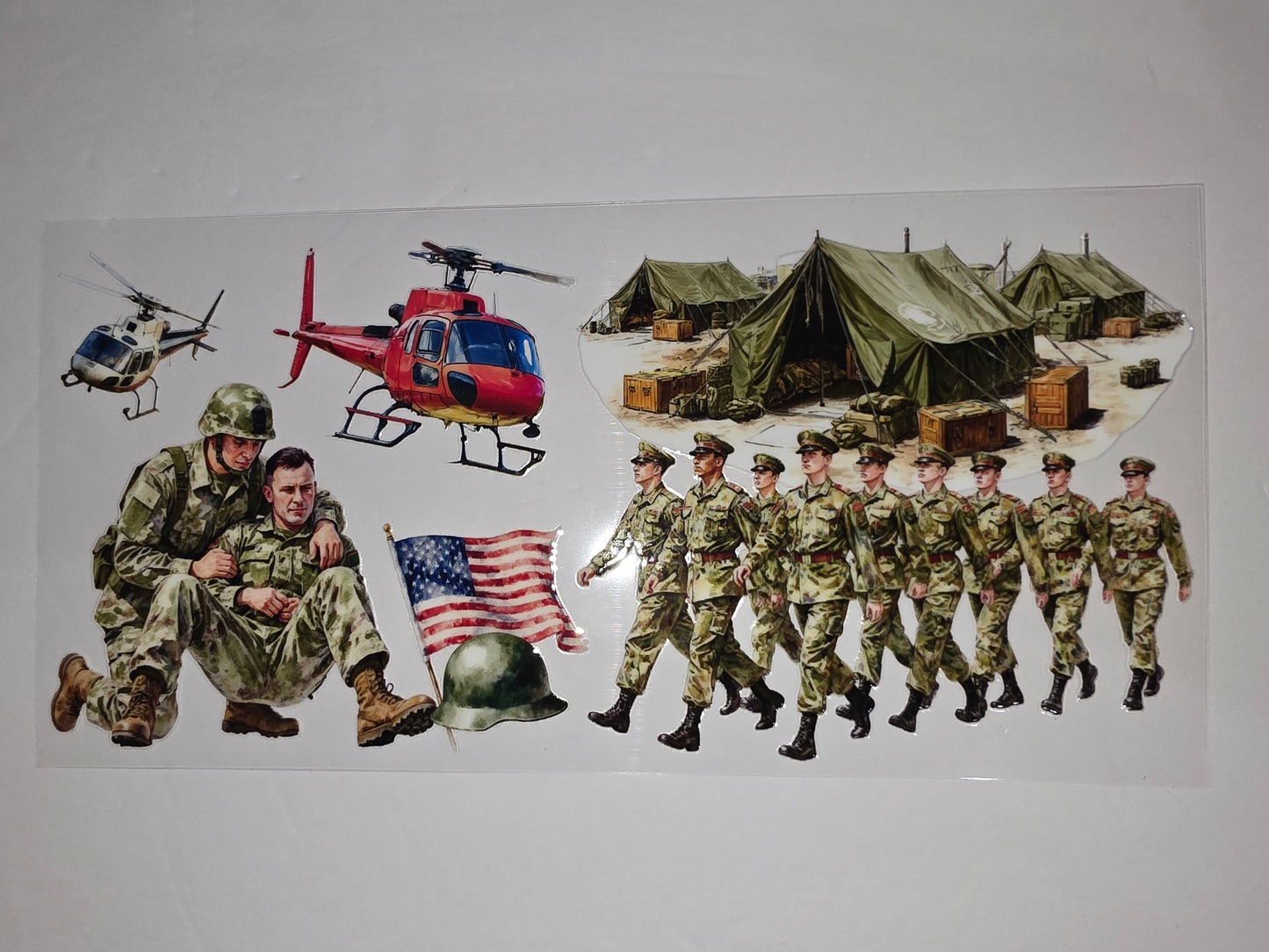 Military Soldier & Helicopter Tumbler Wrap | Patriotic Camouflage Design
