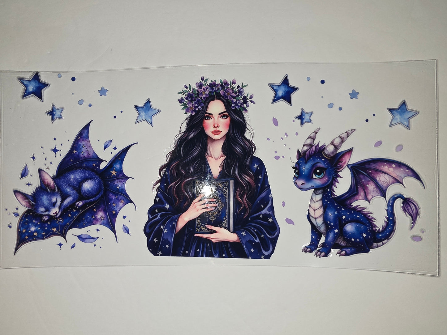 Enchanting Witch & Dragon Tumbler Wrap | Celestial Stars & Purple Accents