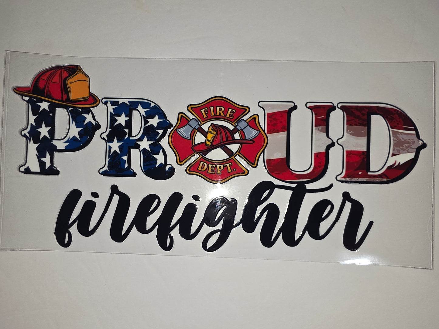 Proud Firefighter Tumbler Wrap - American Flag & Helmet Design