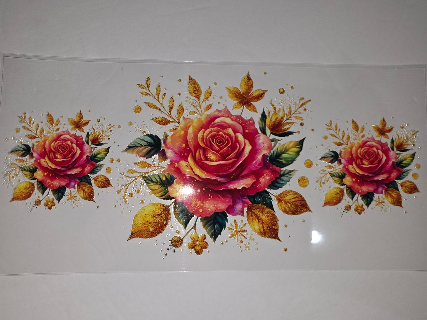 Gilded Rose Floral Tumbler Wrap | Pink, Orange, Gold Botanical Design | Sublimation Cup Art