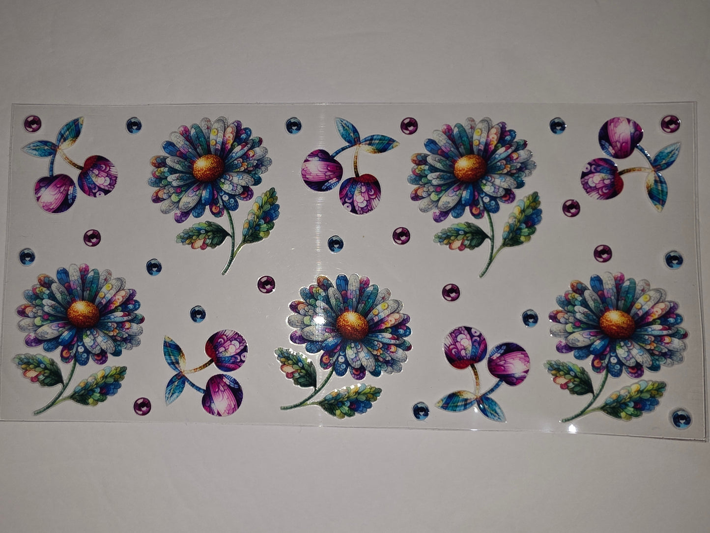 Vibrant Floral & Cherry Tumbler Wrap - Teal, Purple, Pink, Orange - Whimsical Design