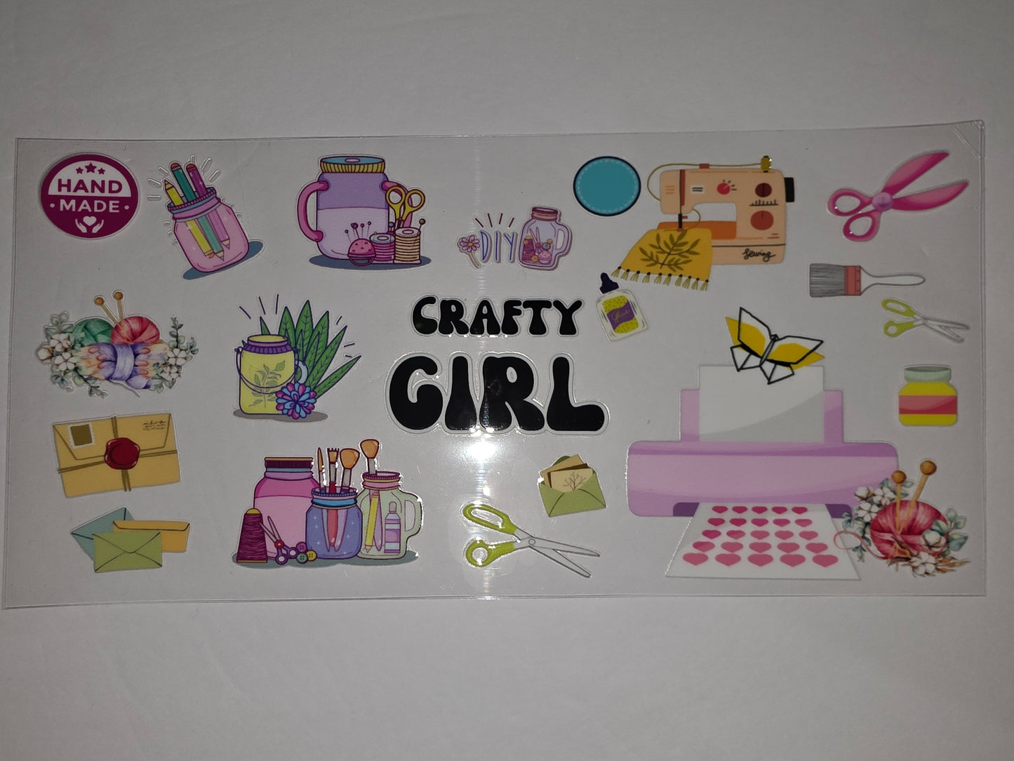 Crafty Girl Tumbler Wrap Design - Sewing, Knitting, DIY & Craft Supplies - Pink, Purple, Yellow
