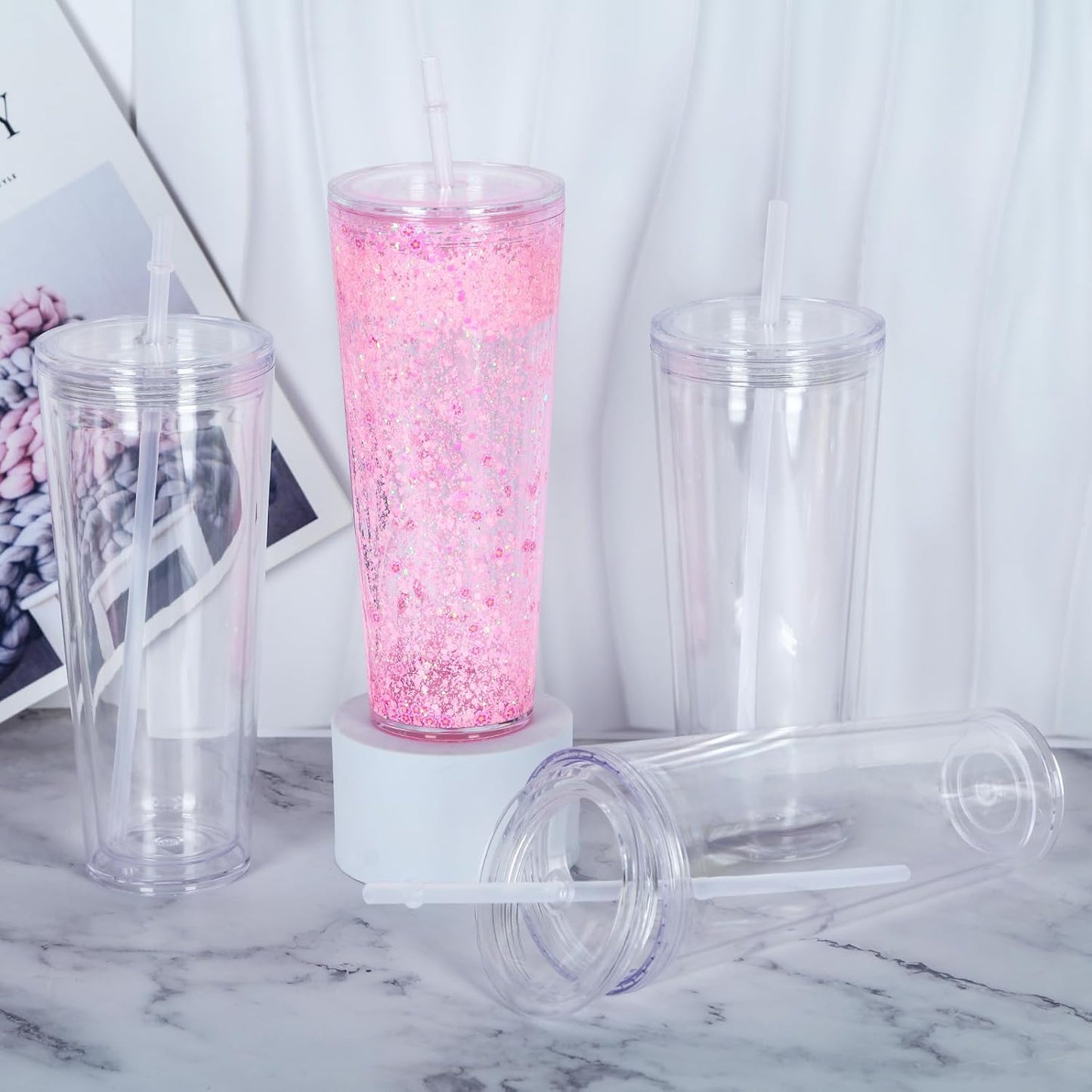 24 oz Tapered Snowglobe Tumbler with Lid and Straw