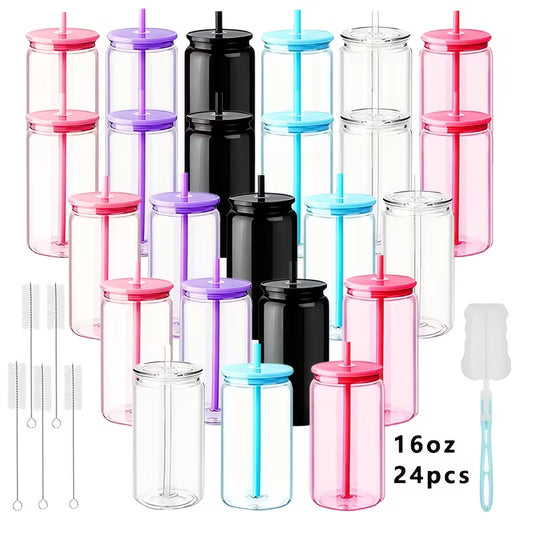 16 oz Colorful Tumbler with Colored Lid and Straw-Multiple colors available