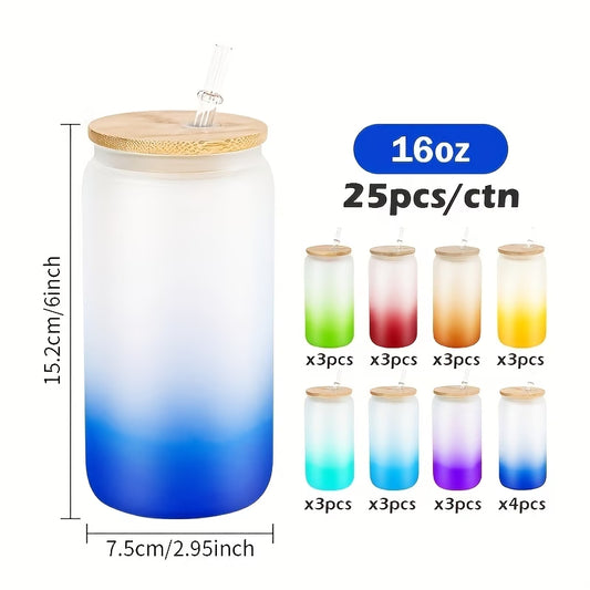 16 oz Ombre Frosted Glass Tumbler with Lid and Straw-Multiple colors available