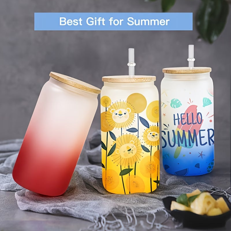 16 oz Ombre Frosted Glass Tumbler with Lid and Straw-Multiple colors available
