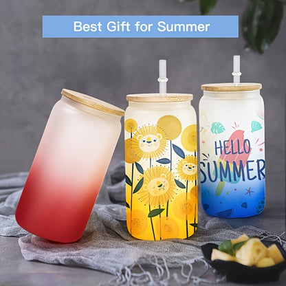 16 oz Ombre Frosted Glass Tumbler with Lid and Straw-Multiple colors available