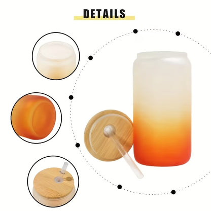 16 oz Ombre Frosted Glass Tumbler with Lid and Straw-Multiple colors available