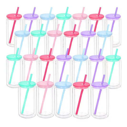 16 oz Clear Snowglobe Tumbler with Colored Lid and Straw-Multiple colors available