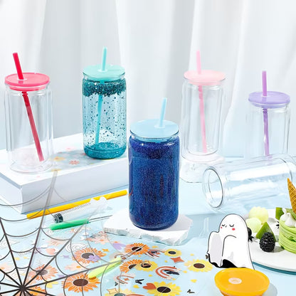 16 oz Clear Snowglobe Tumbler with Colored Lid and Straw-Multiple colors available