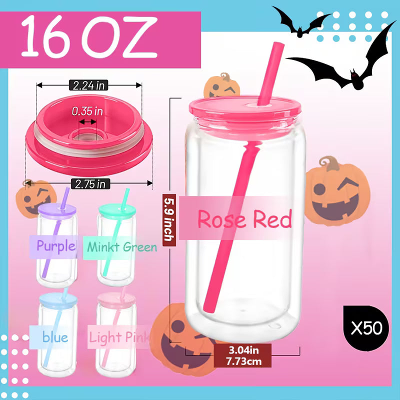 16 oz Clear Snowglobe Tumbler with Colored Lid and Straw-Multiple colors available