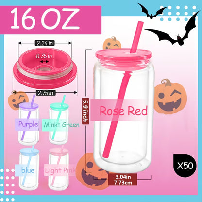 16 oz Clear Snowglobe Tumbler with Colored Lid and Straw-Multiple colors available