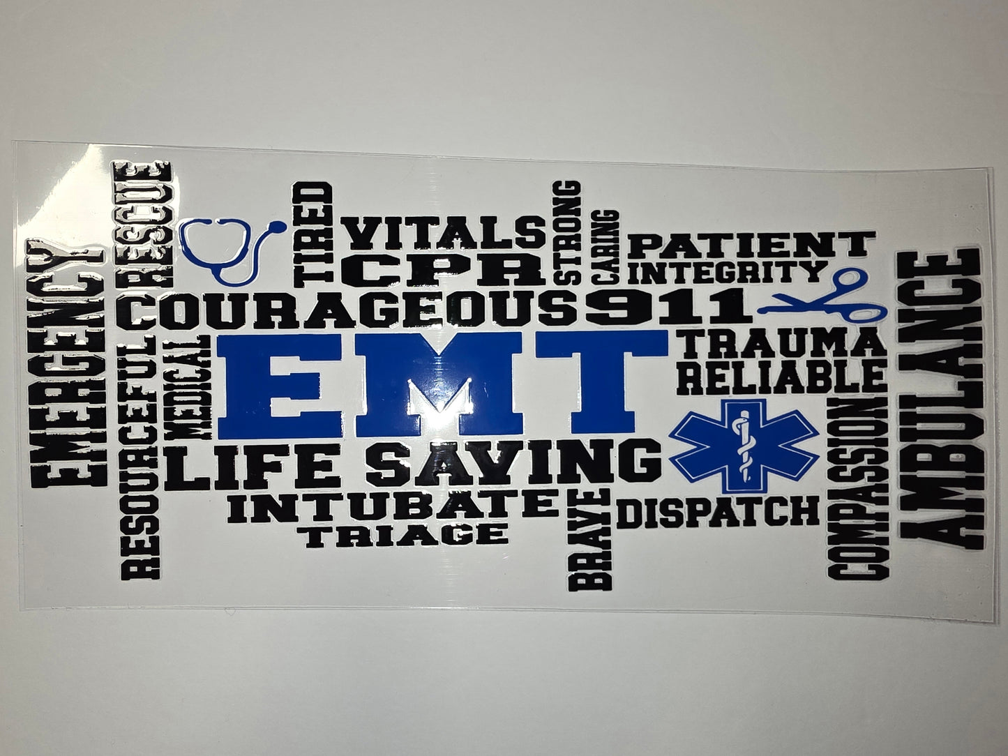 EMT Word Cloud Tumbler Wrap - Blue & Black Medical Design