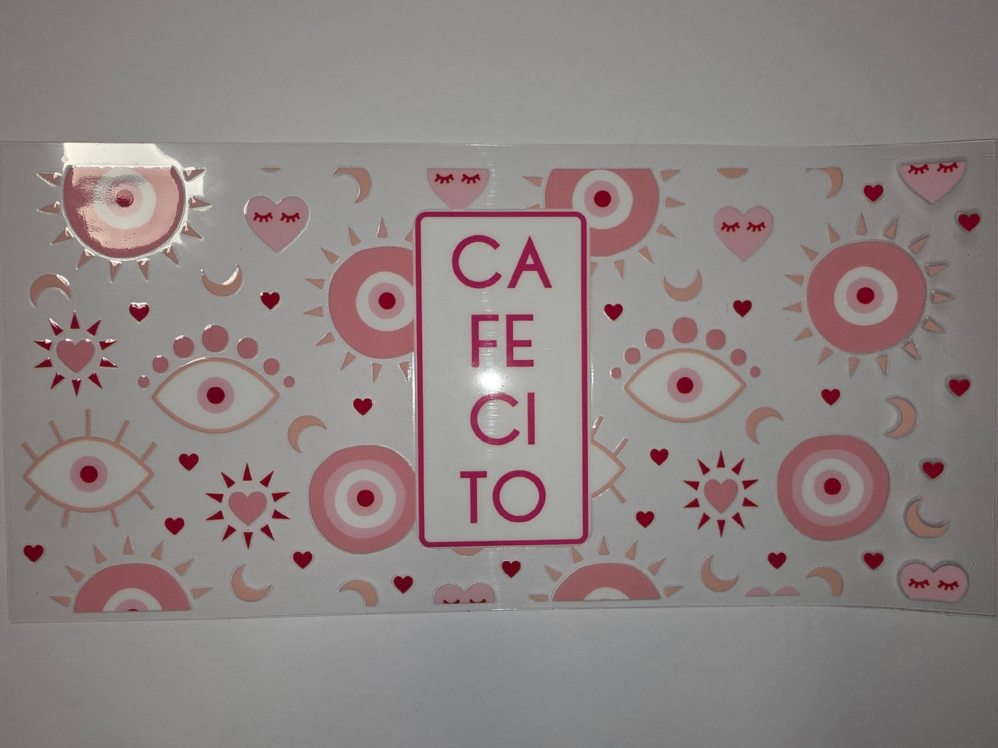 Pink Celestial Evil Eye Tumbler Wrap | Sun, Moon, Hearts & Stars Design | Cute Drinkware Decal