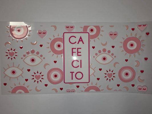 Pink Celestial Evil Eye Tumbler Wrap | Sun, Moon, Hearts & Stars Design | Cute Drinkware Decal