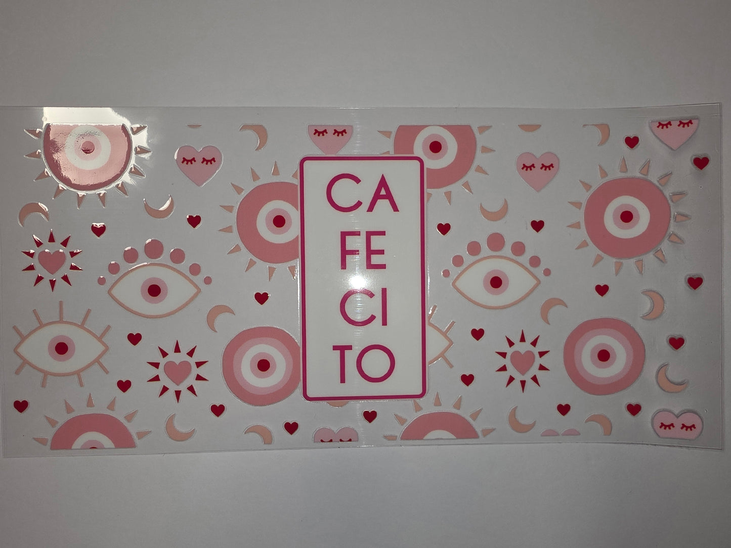 Pink Evil Eye & Celestial Tumbler Wrap | Cute Sun, Moon, Heart Drinkware Decal