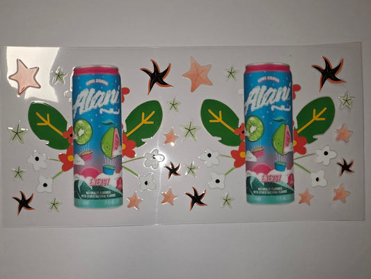 Tropical Energy Drink Tumbler Wrap - Kiwi Guava Vibes with Starfish & Flowers
