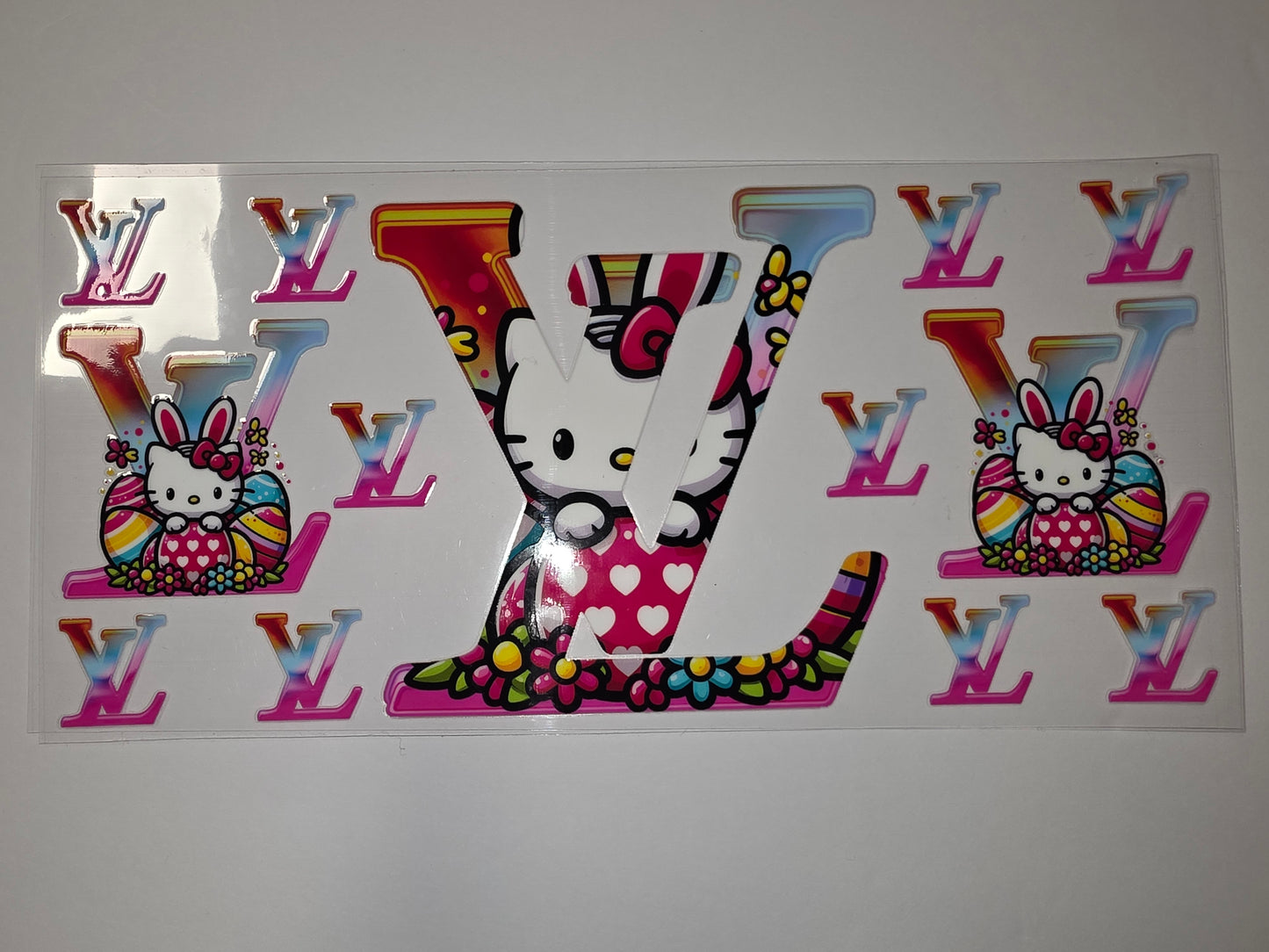 Hello Kitty Easter LV Inspired Tumbler Wrap - Pink, Yellow, Blue Gradient