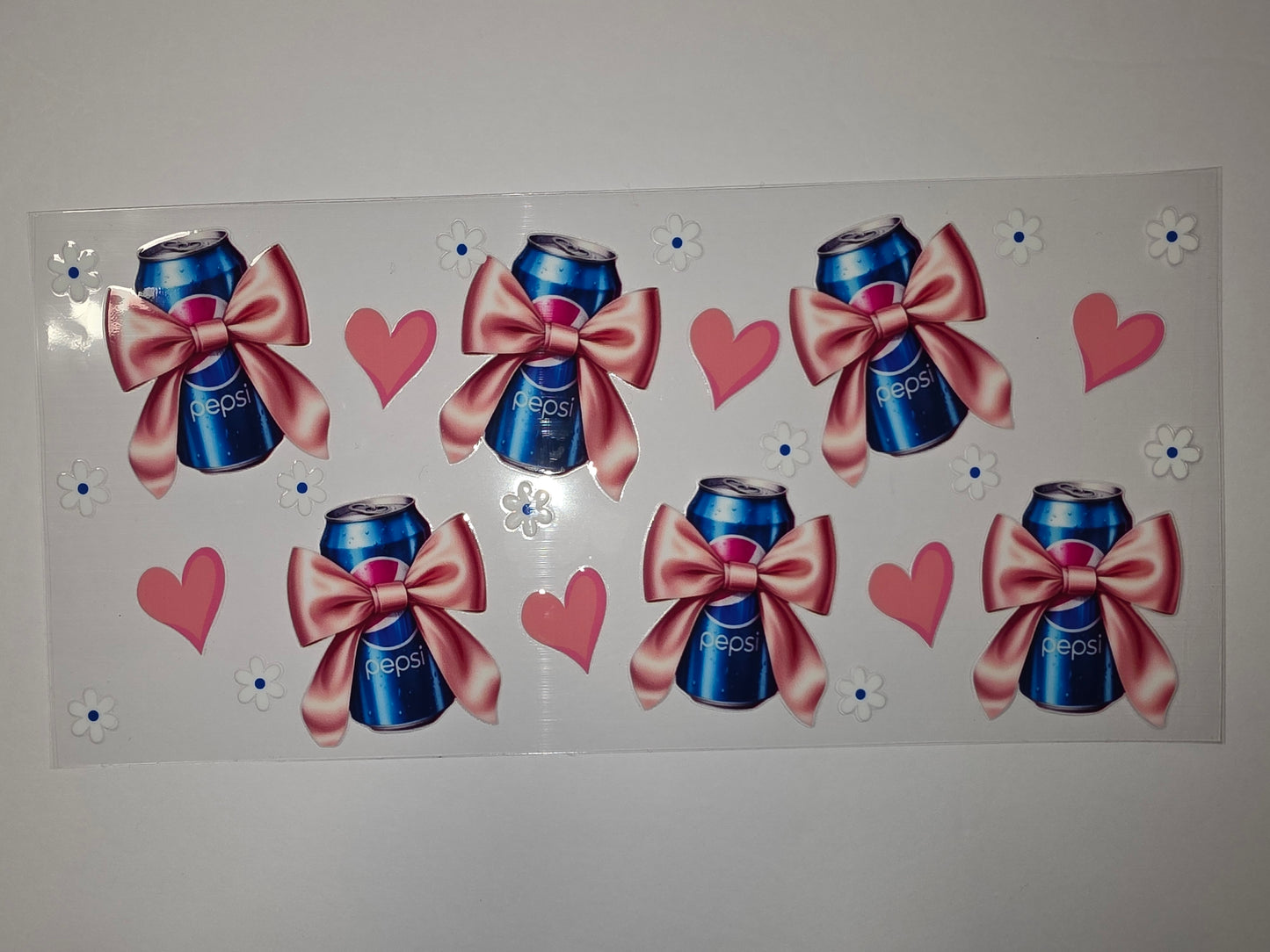 Pink Bow Pepsi Can Tumbler Wrap | Cute Soda Drinkware Design | Sublimation Wrap
