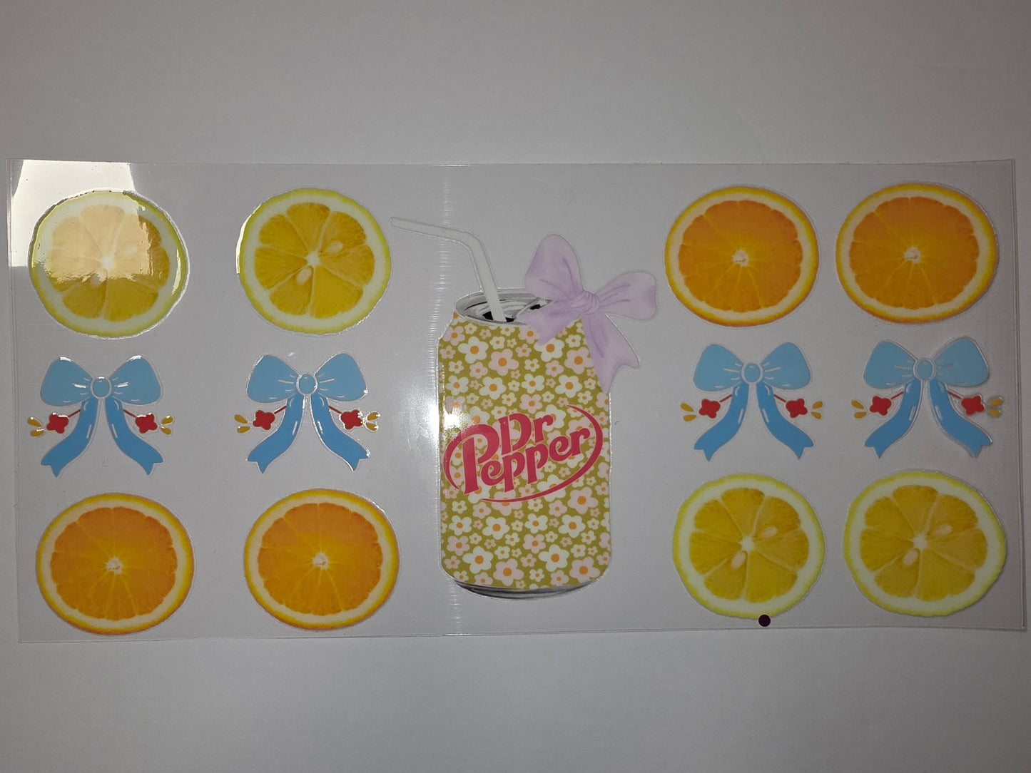 Retro Citrus & Floral Dr Pepper Tumbler Wrap | Lemon Orange Bow Design